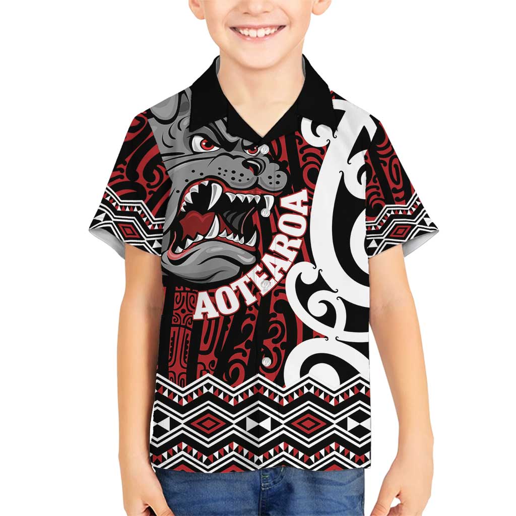 Personalised Aotearoa Bulldog Family Matching Off Shoulder Short Dress and Hawaiian Shirt New Zealand Maori Taniko Art