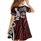 Personalised Aotearoa Bulldog Family Matching Short Sleeve Bodycon Dress and Hawaiian Shirt New Zealand Maori Taniko Art