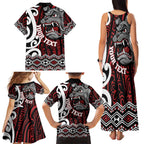 Personalised Aotearoa Bulldog Family Matching Tank Maxi Dress and Hawaiian Shirt New Zealand Maori Taniko Art