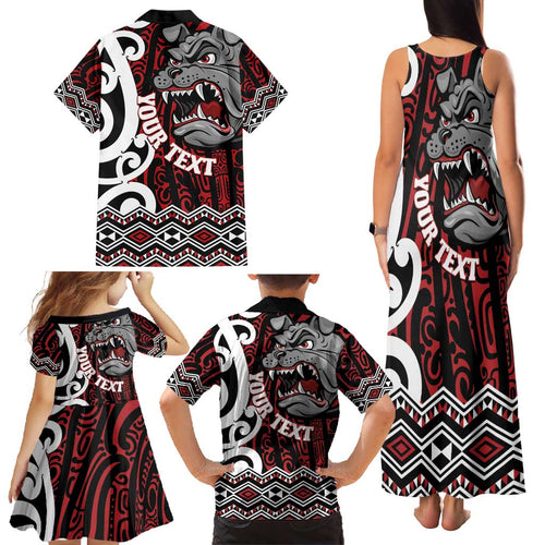 Personalised Aotearoa Bulldog Family Matching Tank Maxi Dress and Hawaiian Shirt New Zealand Maori Taniko Art
