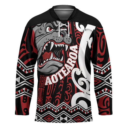 Personalised Aotearoa Bulldog Hockey Jersey New Zealand Maori Taniko Art - Aussie Hoodie