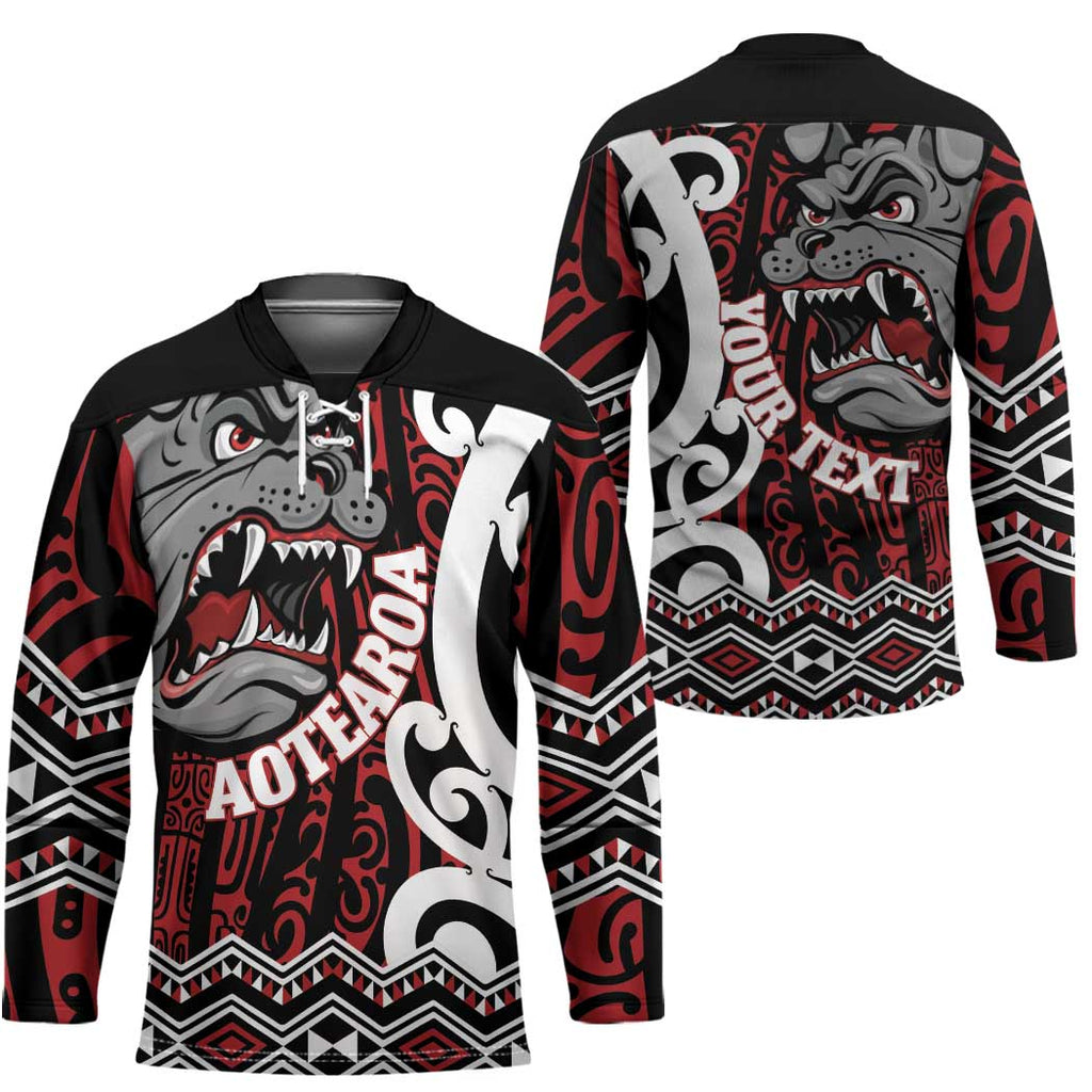 Personalised Aotearoa Bulldog Hockey Jersey New Zealand Maori Taniko Art - Aussie Hoodie