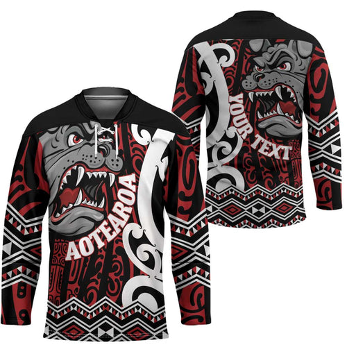 Personalised Aotearoa Bulldog Hockey Jersey New Zealand Maori Taniko Art - Aussie Hoodie