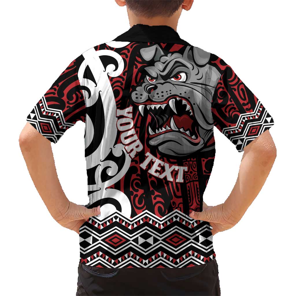 Personalised Aotearoa Bulldog Kid Hawaiian Shirt New Zealand Maori Taniko Art