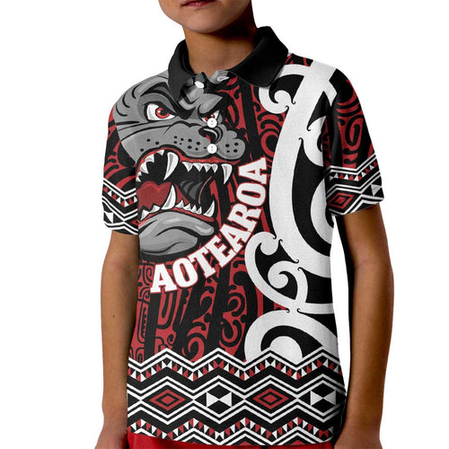 Personalised Aotearoa Bulldog Kid Polo Shirt New Zealand Maori Taniko Art