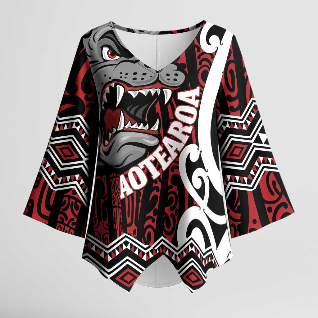 Personalised Aotearoa Bulldog Kimono Sleeve Blouse New Zealand Maori Taniko Art - Aussie Hoodie