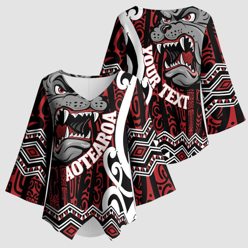Personalised Aotearoa Bulldog Kimono Sleeve Blouse New Zealand Maori Taniko Art - Aussie Hoodie