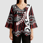 Personalised Aotearoa Bulldog Kimono Sleeve Blouse New Zealand Maori Taniko Art - Aussie Hoodie
