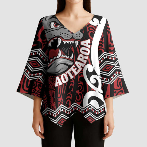 Personalised Aotearoa Bulldog Kimono Sleeve Blouse New Zealand Maori Taniko Art - Aussie Hoodie