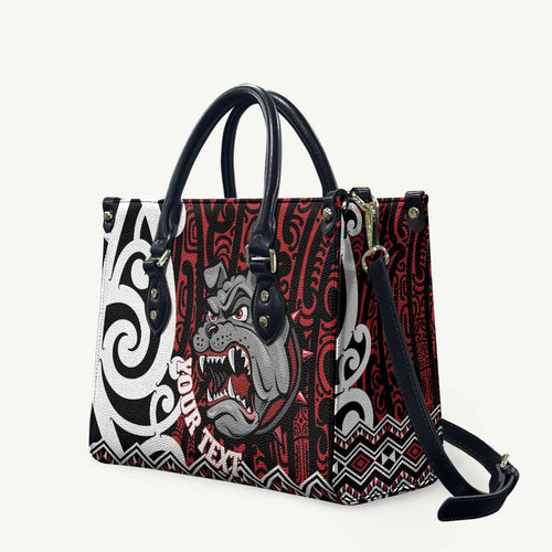 Personalised Aotearoa Bulldog Leather Bag New Zealand Maori Taniko Art - Aussie Hoodie