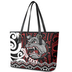 Personalised Aotearoa Bulldog Leather Tote Bag New Zealand Maori Taniko Art