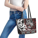 Personalised Aotearoa Bulldog Leather Tote Bag New Zealand Maori Taniko Art