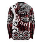 Personalised Aotearoa Bulldog Long Sleeve Shirt New Zealand Maori Taniko Art