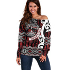 Personalised Aotearoa Bulldog Off Shoulder Sweater New Zealand Maori Taniko Art