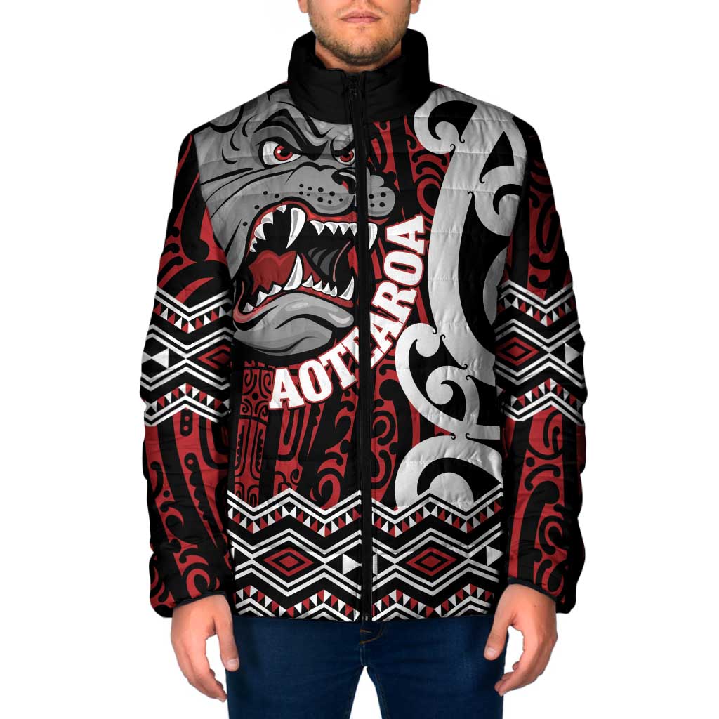Personalised Aotearoa Bulldog Padded Jacket New Zealand Maori Taniko Art - Aussie Hoodie