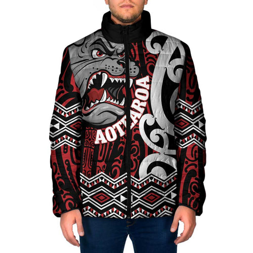 Personalised Aotearoa Bulldog Padded Jacket New Zealand Maori Taniko Art - Aussie Hoodie