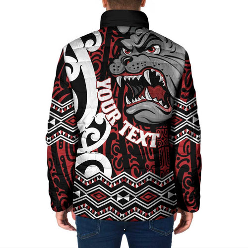Personalised Aotearoa Bulldog Padded Jacket New Zealand Maori Taniko Art - Aussie Hoodie