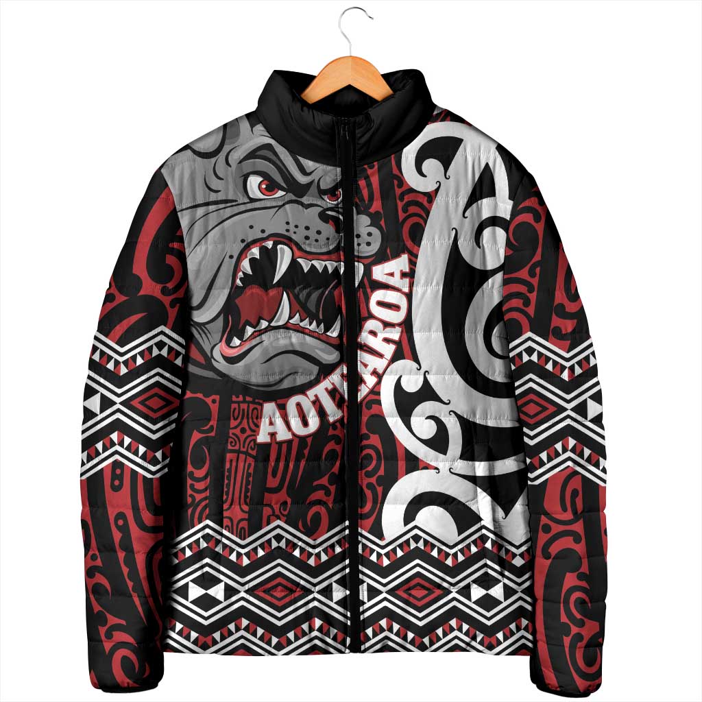 Personalised Aotearoa Bulldog Padded Jacket New Zealand Maori Taniko Art - Aussie Hoodie
