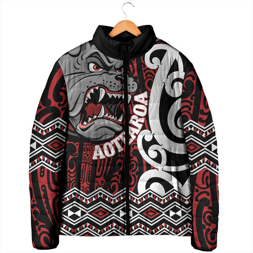 Personalised Aotearoa Bulldog Padded Jacket New Zealand Maori Taniko Art - Aussie Hoodie