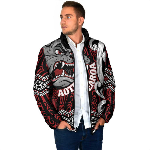 Personalised Aotearoa Bulldog Padded Jacket New Zealand Maori Taniko Art - Aussie Hoodie
