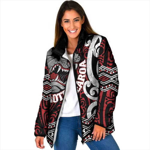 Personalised Aotearoa Bulldog Padded Jacket New Zealand Maori Taniko Art - Aussie Hoodie