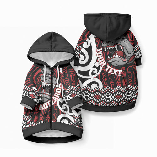Personalised Aotearoa Bulldog Pet Hoodie New Zealand Maori Taniko Art