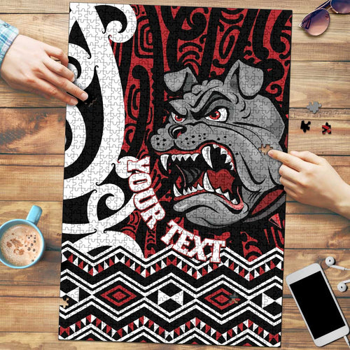 Personalised Aotearoa Bulldog Puzzle New Zealand Maori Taniko Art - Aussie Hoodie