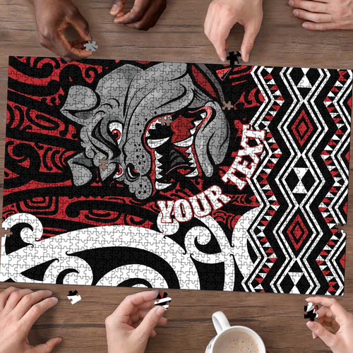 Personalised Aotearoa Bulldog Puzzle New Zealand Maori Taniko Art - Aussie Hoodie