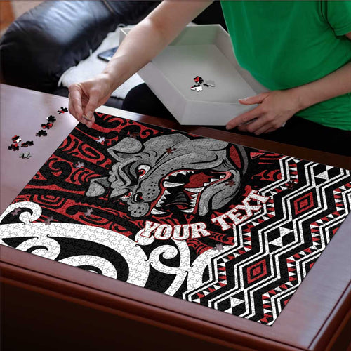 Personalised Aotearoa Bulldog Puzzle New Zealand Maori Taniko Art - Aussie Hoodie