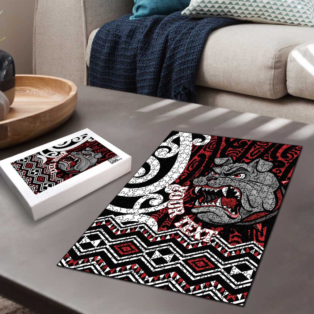 Personalised Aotearoa Bulldog Puzzle New Zealand Maori Taniko Art - Aussie Hoodie