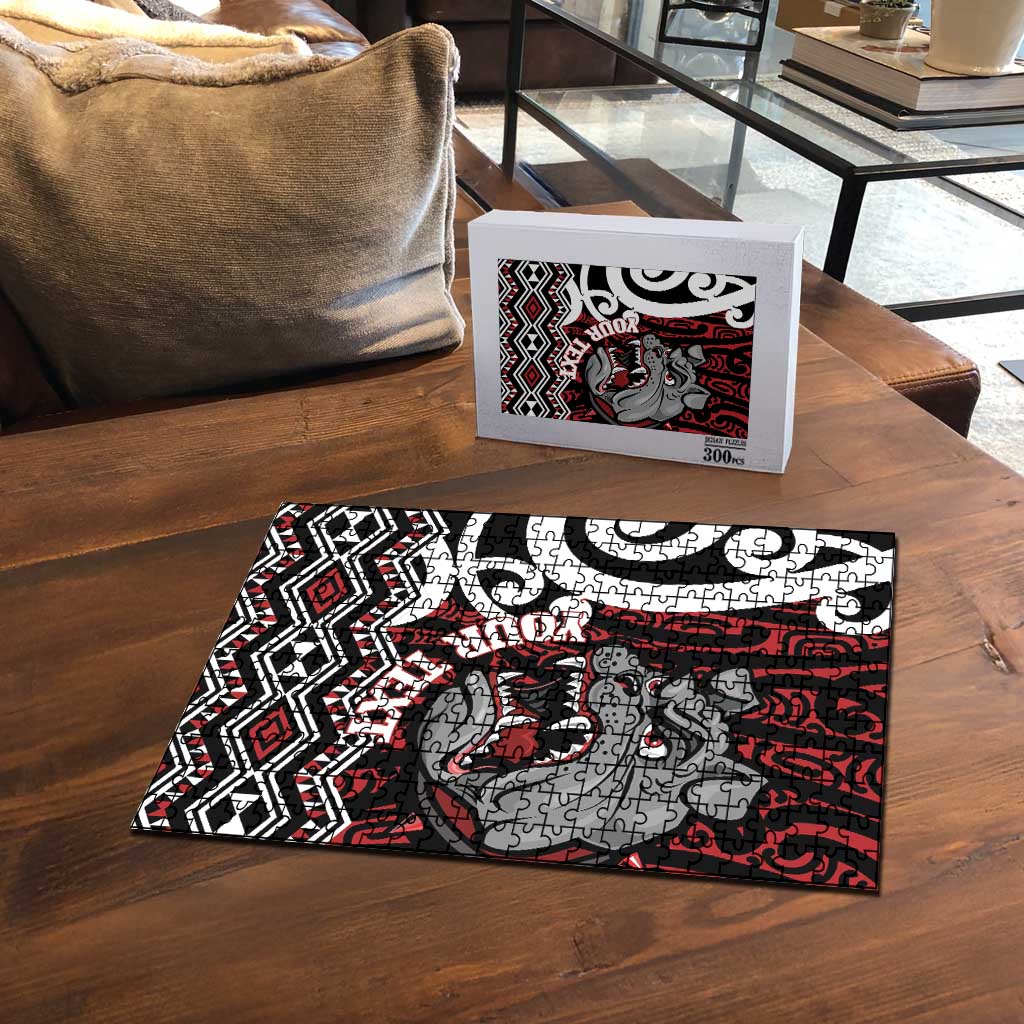 Personalised Aotearoa Bulldog Puzzle New Zealand Maori Taniko Art - Aussie Hoodie
