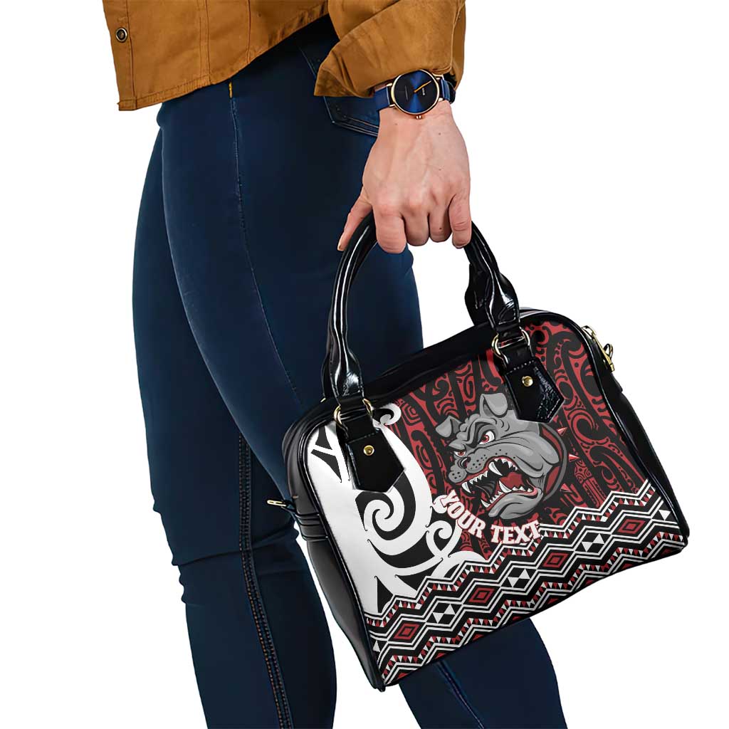 Personalised Aotearoa Bulldog Shoulder Handbag New Zealand Maori Taniko Art