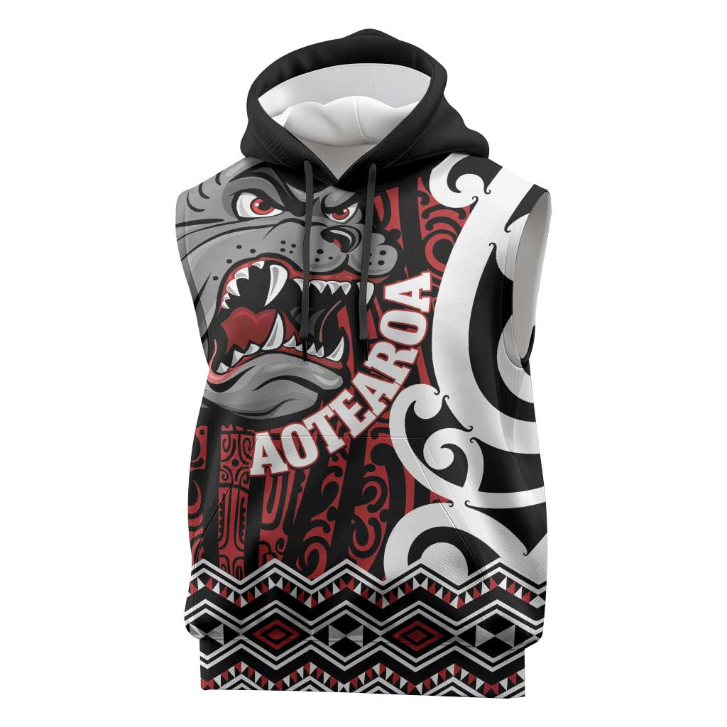 Personalised Aotearoa Bulldog Sleeveless Hoodie New Zealand Maori Taniko Art - Aussie Hoodie