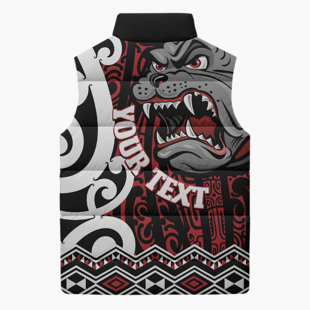 Personalised Aotearoa Bulldog Sleeveless Puffer Jacket New Zealand Maori Taniko Art - Aussie Hoodie