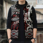 Personalised Aotearoa Bulldog Sleeveless Puffer Jacket New Zealand Maori Taniko Art - Aussie Hoodie