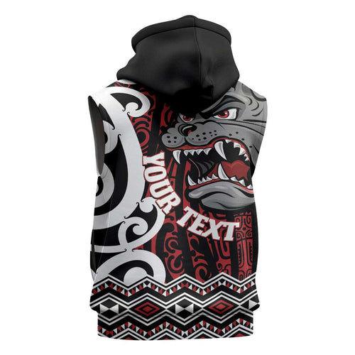 Personalised Aotearoa Bulldog Sleeveless Zip Hoodie New Zealand Maori Taniko Art LT14