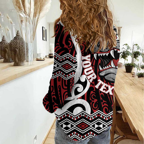 Personalised Aotearoa Bulldog Women Casual Shirt New Zealand Maori Taniko Art