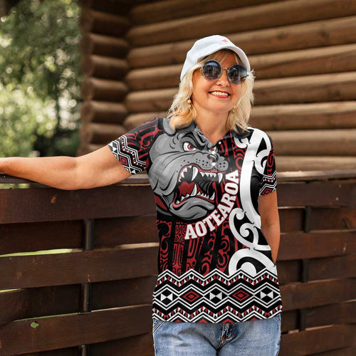 Personalised Aotearoa Bulldog Women Polo Shirt New Zealand Maori Taniko Art