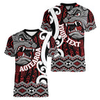 Personalised Aotearoa Bulldog Women V-Neck T-Shirt New Zealand Maori Taniko Art
