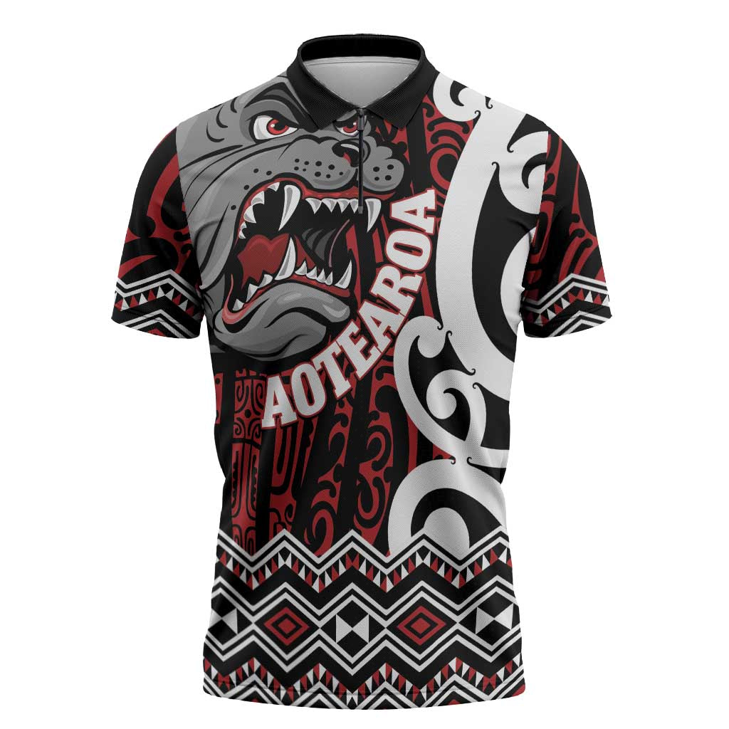 Personalised Aotearoa Bulldog Zipper Polo Shirt New Zealand Maori Taniko Art - Aussie Hoodie