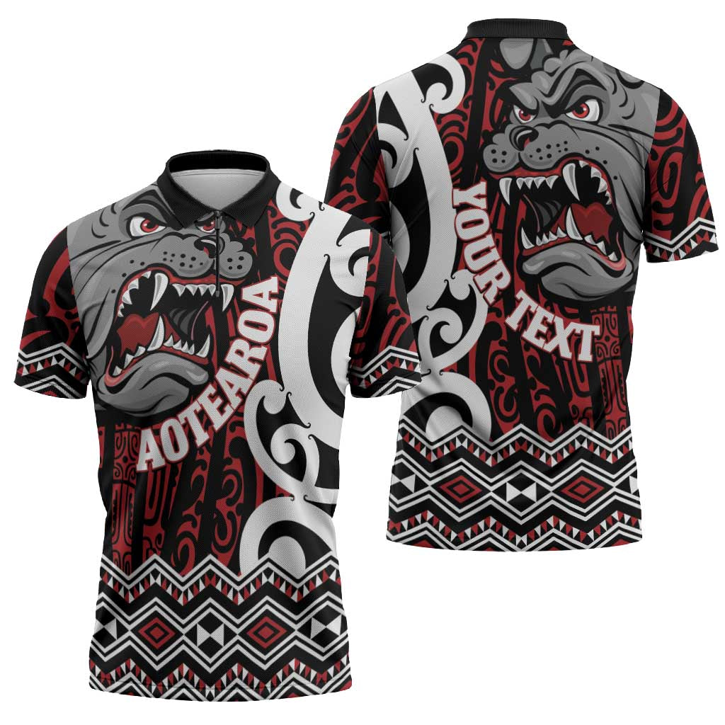Personalised Aotearoa Bulldog Zipper Polo Shirt New Zealand Maori Taniko Art - Aussie Hoodie