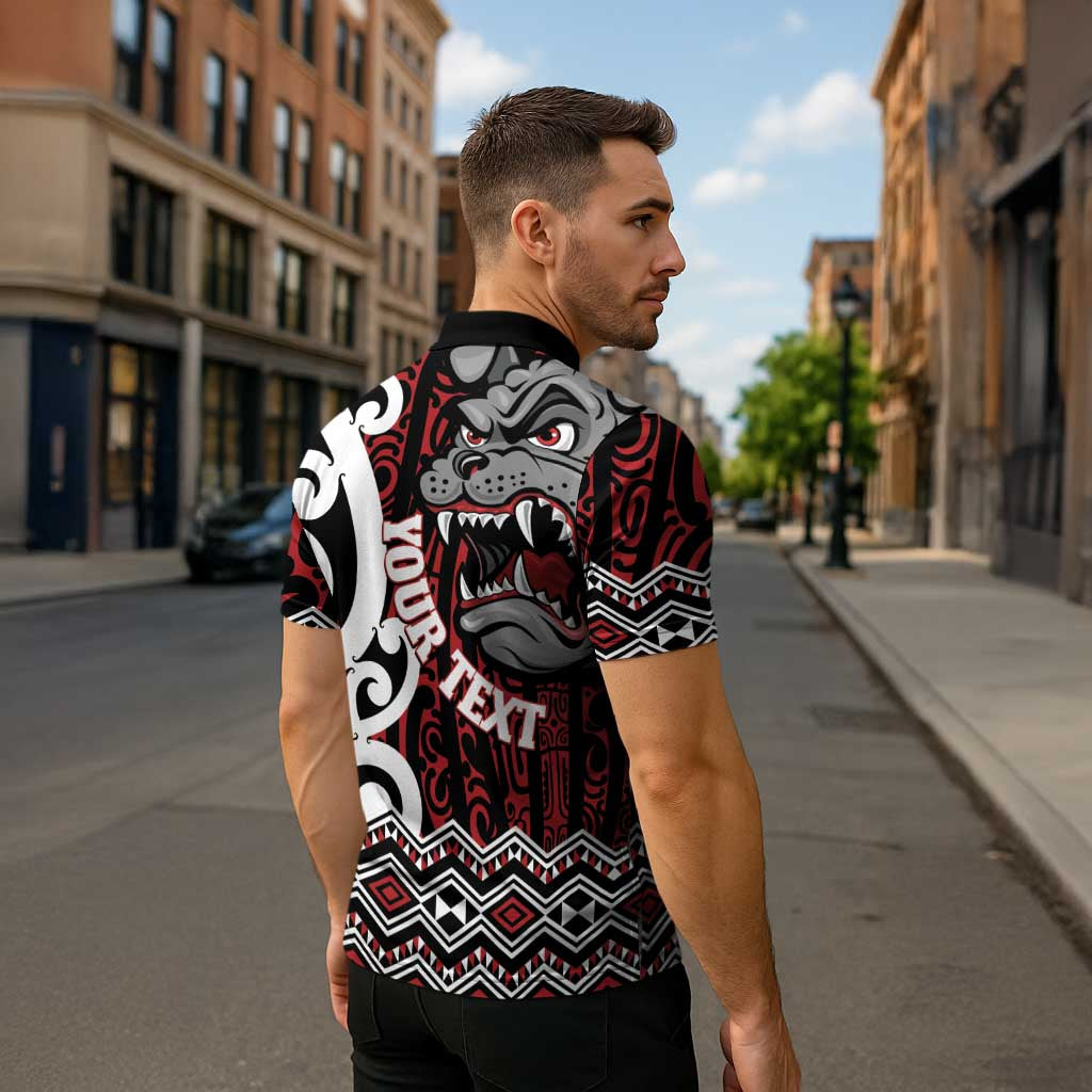 Personalised Aotearoa Bulldog Zipper Polo Shirt New Zealand Maori Taniko Art - Aussie Hoodie