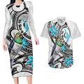 Aotearoa Te Ika-a-Maui Couples Matching Long Sleeve Bodycon Dress and Hawaiian Shirt South Island Kekeru Maori Koru