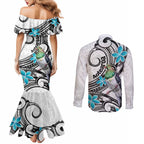 Aotearoa Te Ika-a-Maui Couples Matching Mermaid Dress and Long Sleeve Button Shirt South Island Kekeru Maori Koru