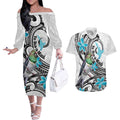 Aotearoa Te Ika-a-Maui Couples Matching Off The Shoulder Long Sleeve Dress and Hawaiian Shirt South Island Kekeru Maori Koru
