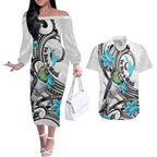 Aotearoa Te Ika-a-Maui Couples Matching Off The Shoulder Long Sleeve Dress and Hawaiian Shirt South Island Kekeru Maori Koru