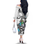 Aotearoa Te Ika-a-Maui Family Matching Off The Shoulder Long Sleeve Dress and Hawaiian Shirt South Island Kekeru Maori Koru