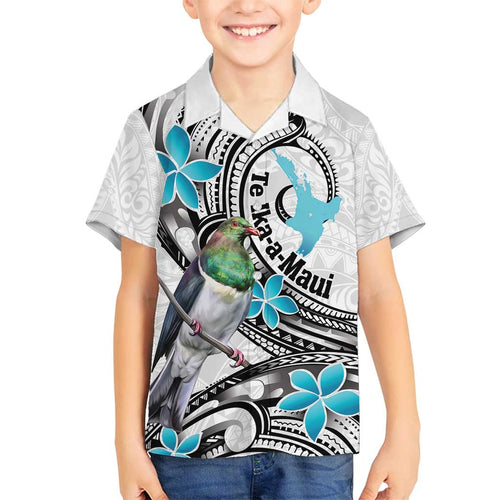 Aotearoa Te Ika-a-Maui Family Matching Off Shoulder Short Dress and Hawaiian Shirt South Island Kekeru Maori Koru