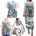 Aotearoa Te Ika-a-Maui Family Matching Puletasi and Hawaiian Shirt South Island Kekeru Maori Koru