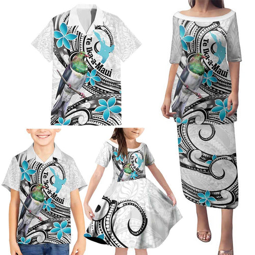 Aotearoa Te Ika-a-Maui Family Matching Puletasi and Hawaiian Shirt South Island Kekeru Maori Koru